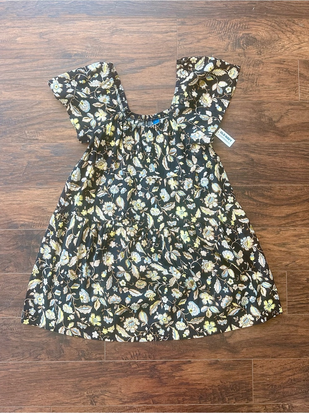 NWT Old Navy Black Floral Square Neck Off Shoulder Dress S
